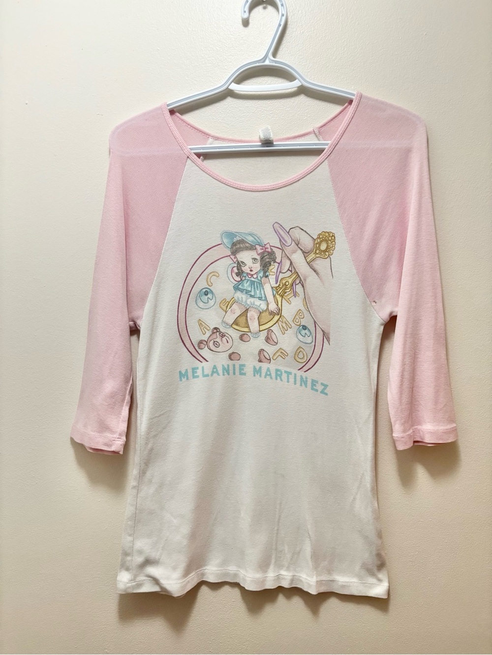 RARE Melanie Martinez Crybaby Alphabet Boy baseball tee 3/4 length pink sleeves